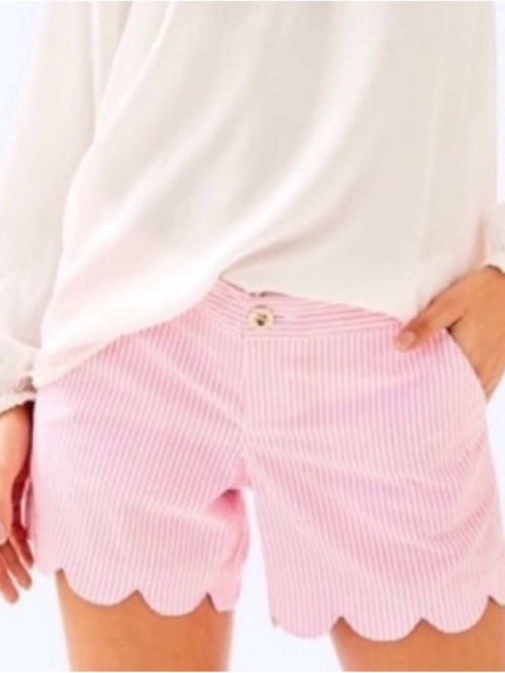 EUC Lilly Pulitzer Pink Striped Scallop-Hem Shorts Size 0